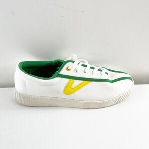 Tretorn J. Crew Nylca Lace Up Canvas Court Sneakers Shoes White Yellow Green 8